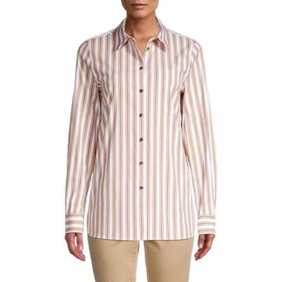 Lafayette 148 New York Ruxton Striped Button Down Shirt In Honeynut Multi XS NWT - Picture 1 of 4